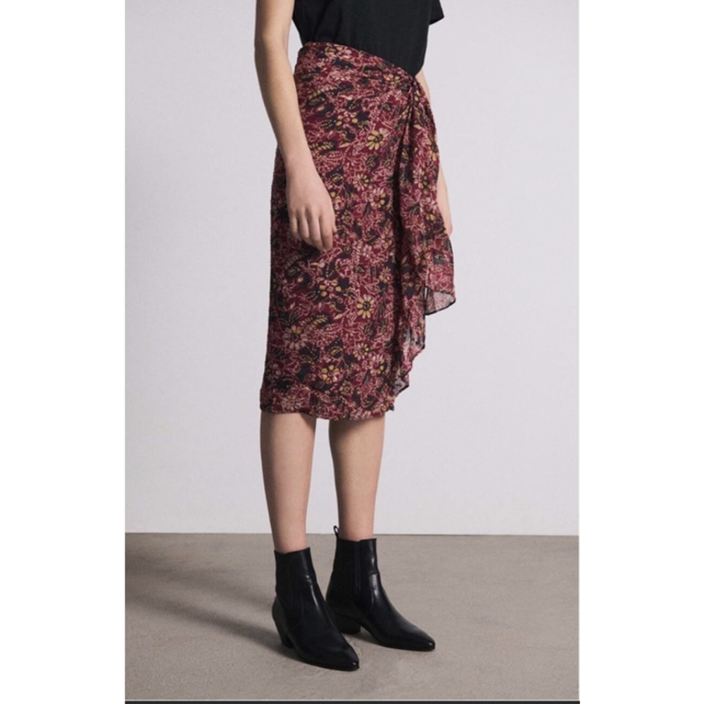 ba&sh Burgundy Floral Midi Skirt